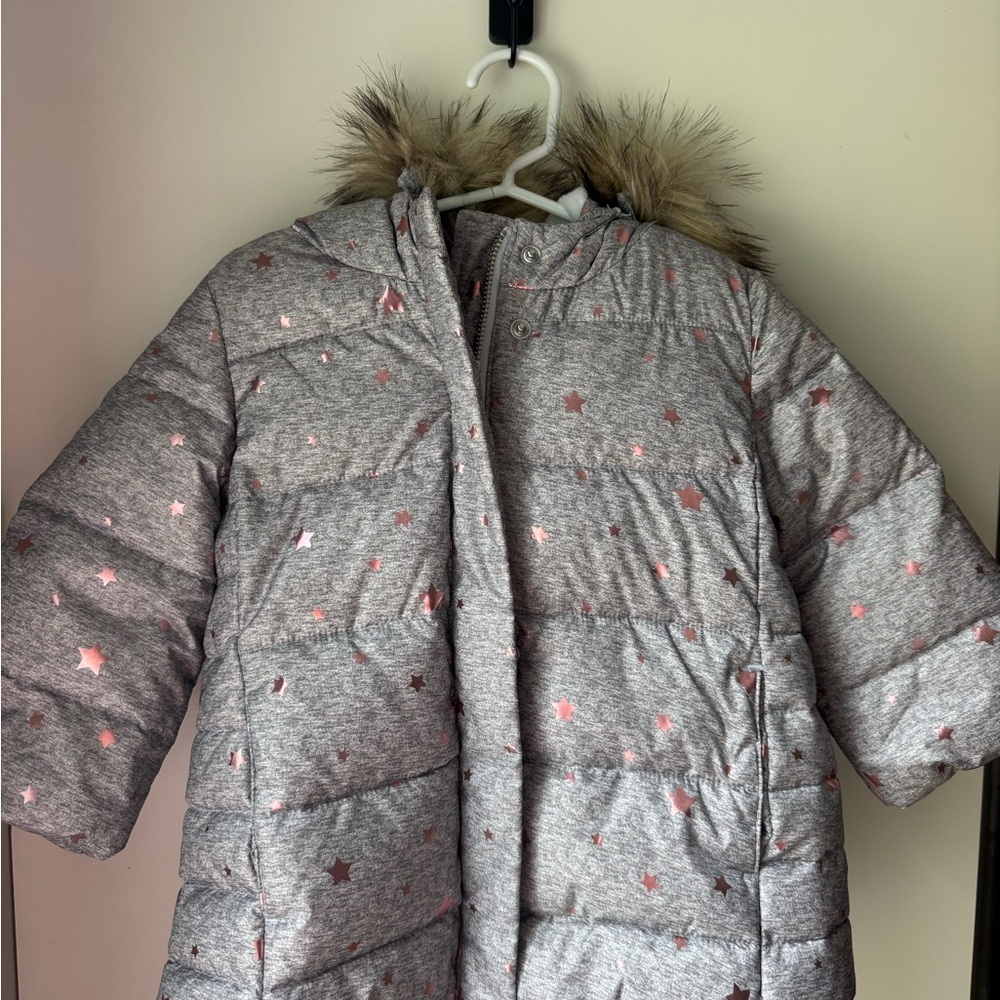 GAP Gray and Pink Star Puff Jacket
